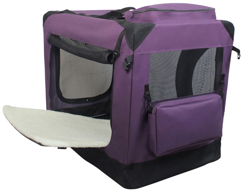 EliteField 3-Door Folding Soft Dog Crate with Carrying Bag and Fleece Bed (2 Year Warranty), Indoor & Outdoor Pet Home (20" L x 14" W x 14" H, Purple) - Image 2